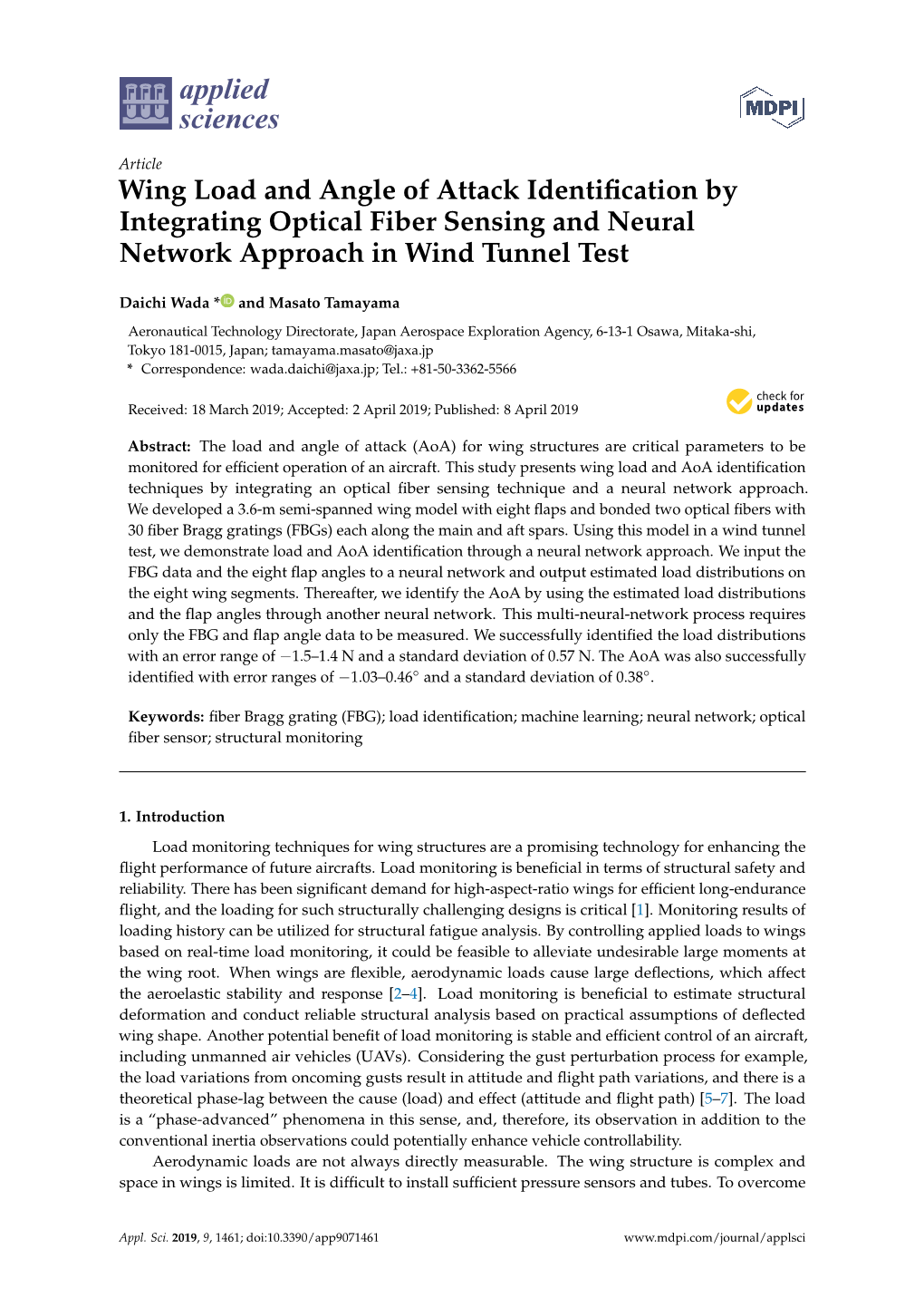 Wing Load and Angle of Attack Identification by Integrating Optical