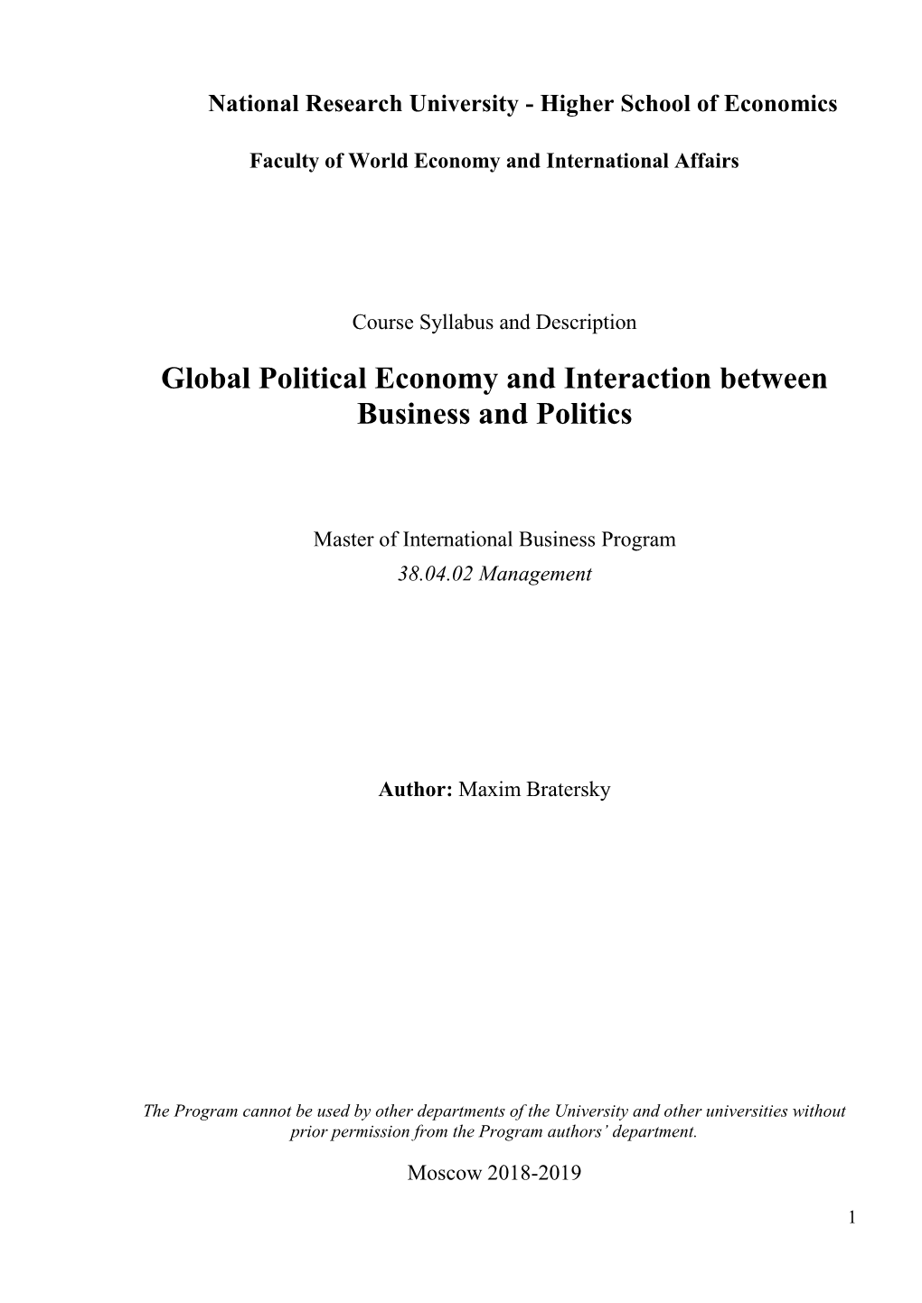 Global Political Economy and Interaction Between Business and Politics