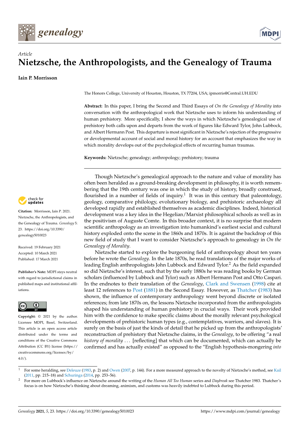 Nietzsche, the Anthropologists, and the Genealogy of Trauma