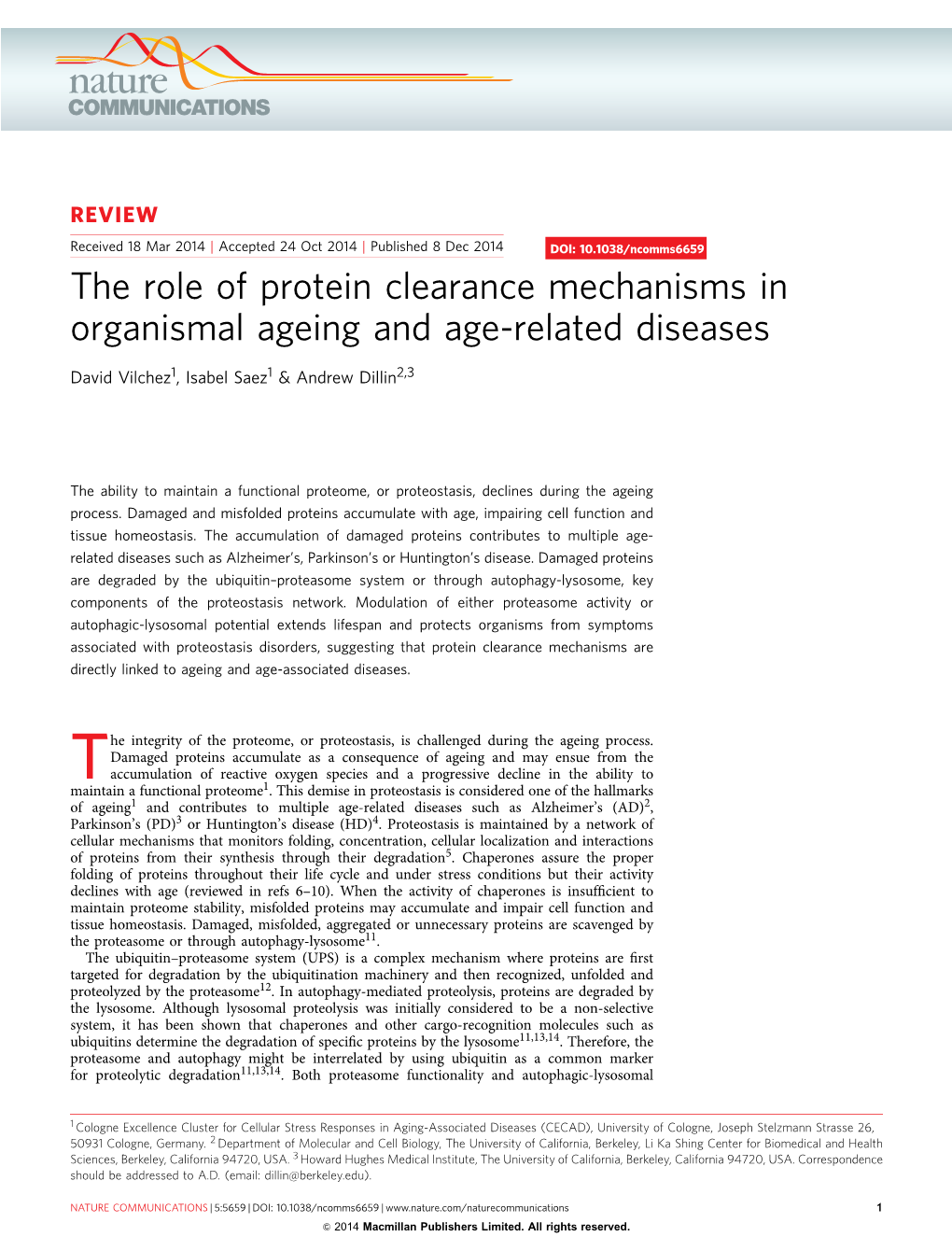 The Role of Protein Clearance Mechanisms in Organismal Ageing and Age-Related Diseases