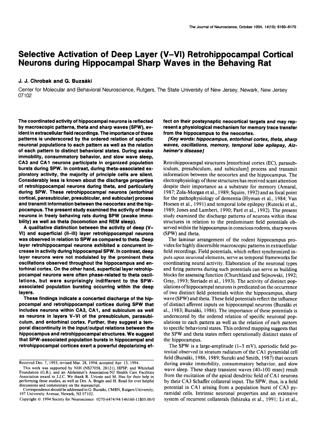 Retrohippocampal Cortical Neurons During Hippocampal Sharp Waves in the Behaving Rat