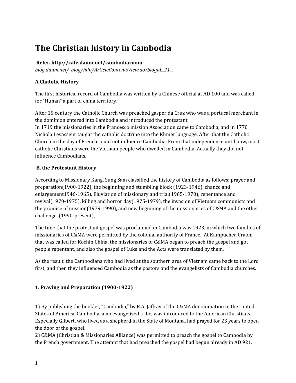 The Christian History in Cambodia