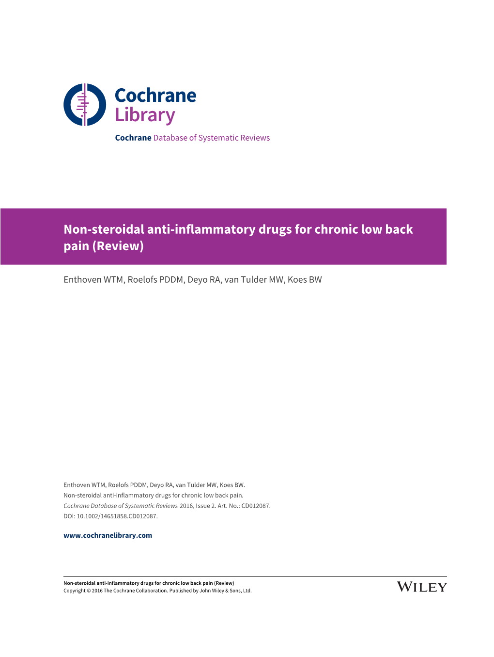 Non-Steroidal Anti-Inflammatory Drugs for Chronic Low Back Pain (Review)