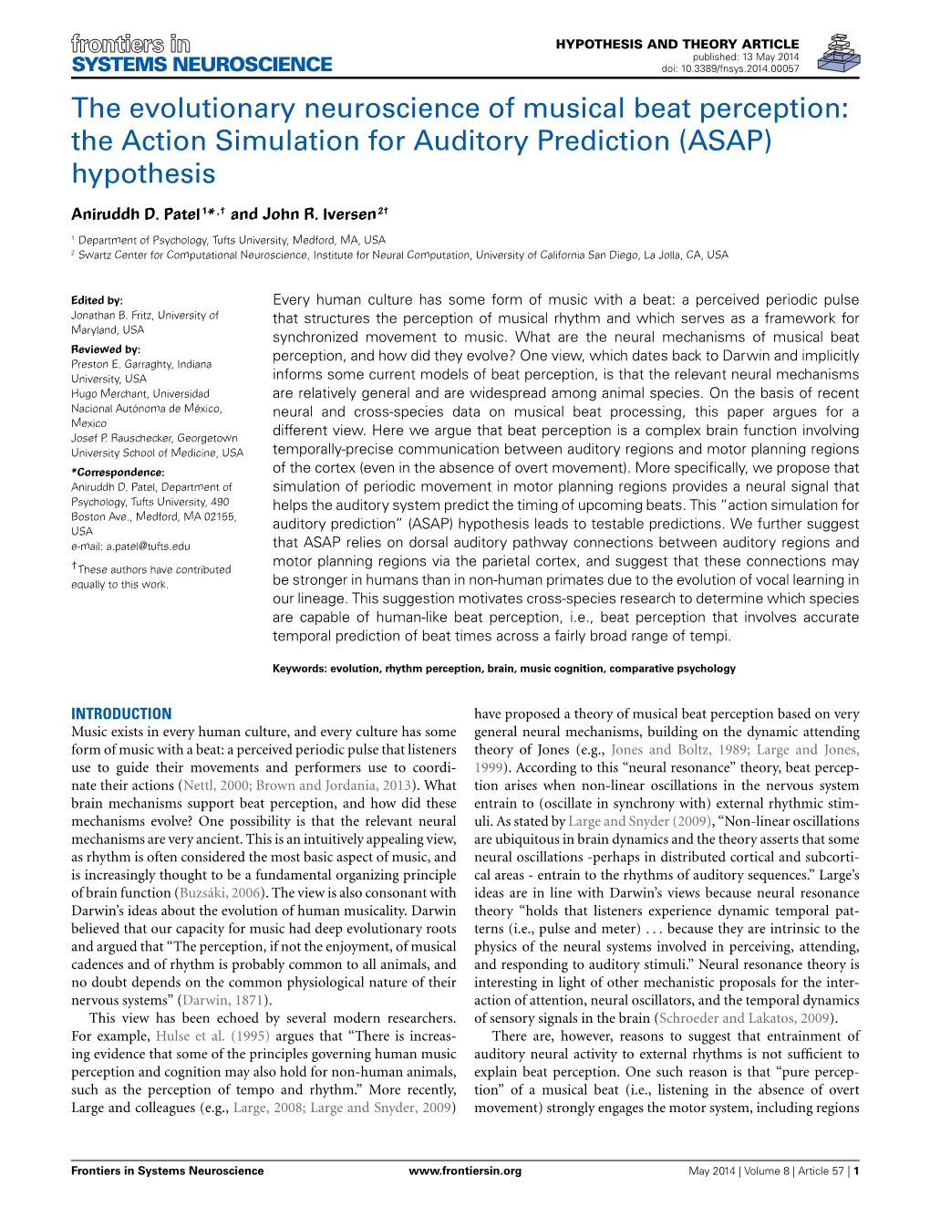 The Action Simulation for Auditory Prediction (ASAP) Hypothesis