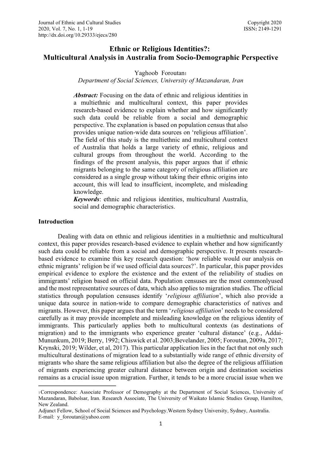 Multicultural Analysis in Australia from Socio-Demographic Perspective