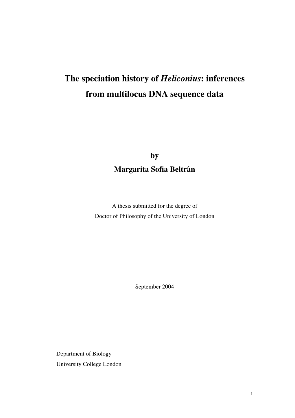 The Speciation History of Heliconius: Inferences from Multilocus DNA Sequence Data