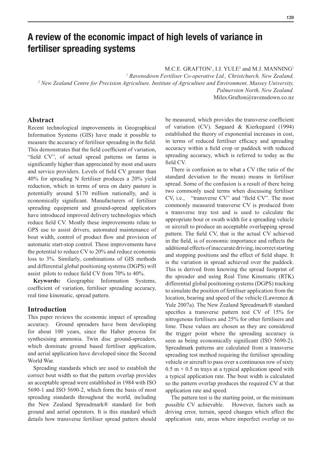 A Review of the Economic Impact of High Levels of Variance in Fertiliser Spreading Systems