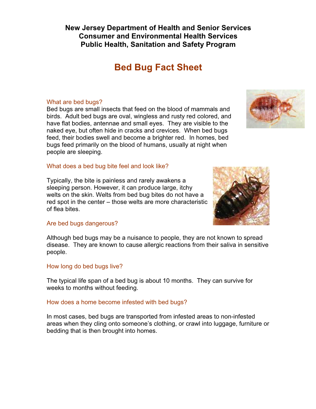 Bed Bug Fact Sheet