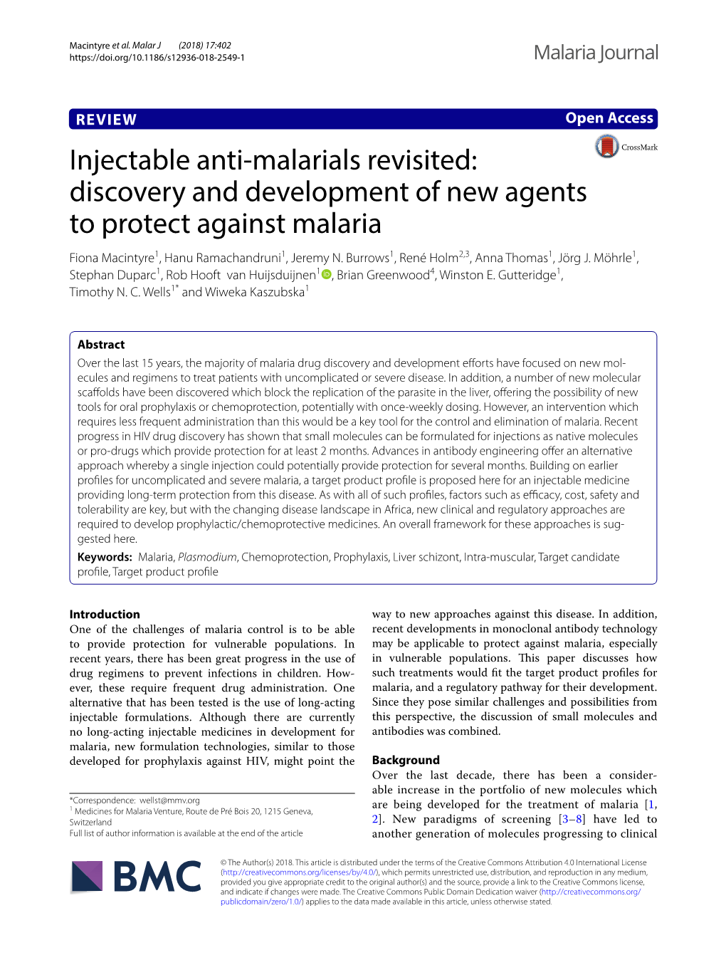Injectable Anti-Malarials Revisited: Discovery and Development of New Agents to Protect Against Malaria