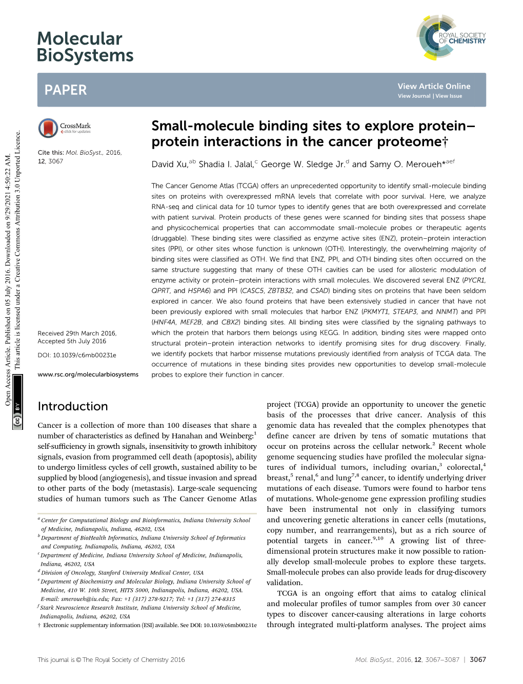 Protein Interactions in the Cancer Proteome† Cite This: Mol