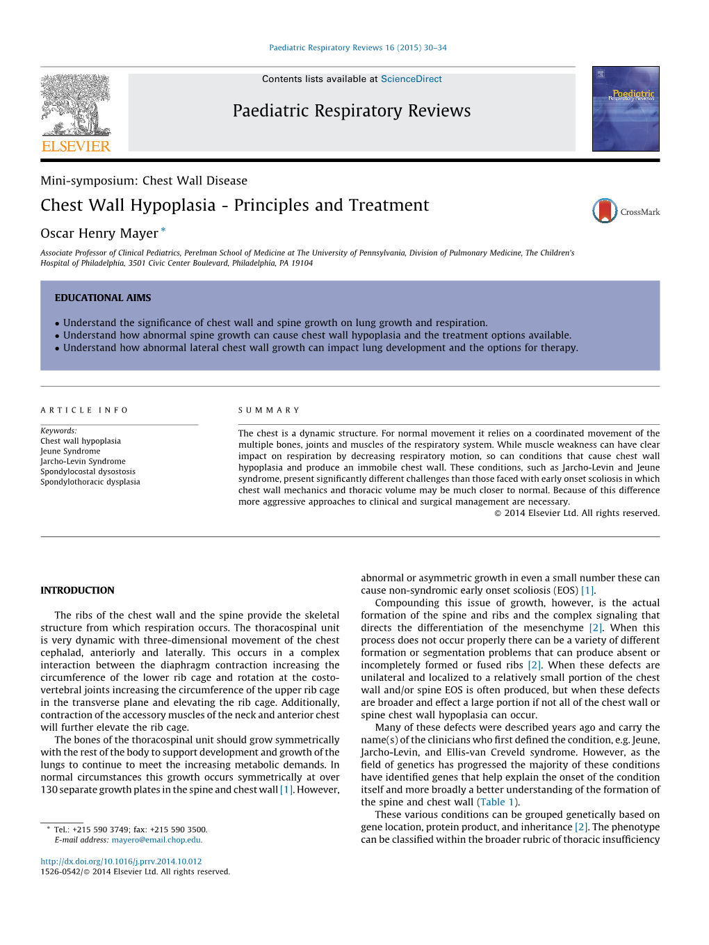 Chest Wall Hypoplasia - Principles and Treatment