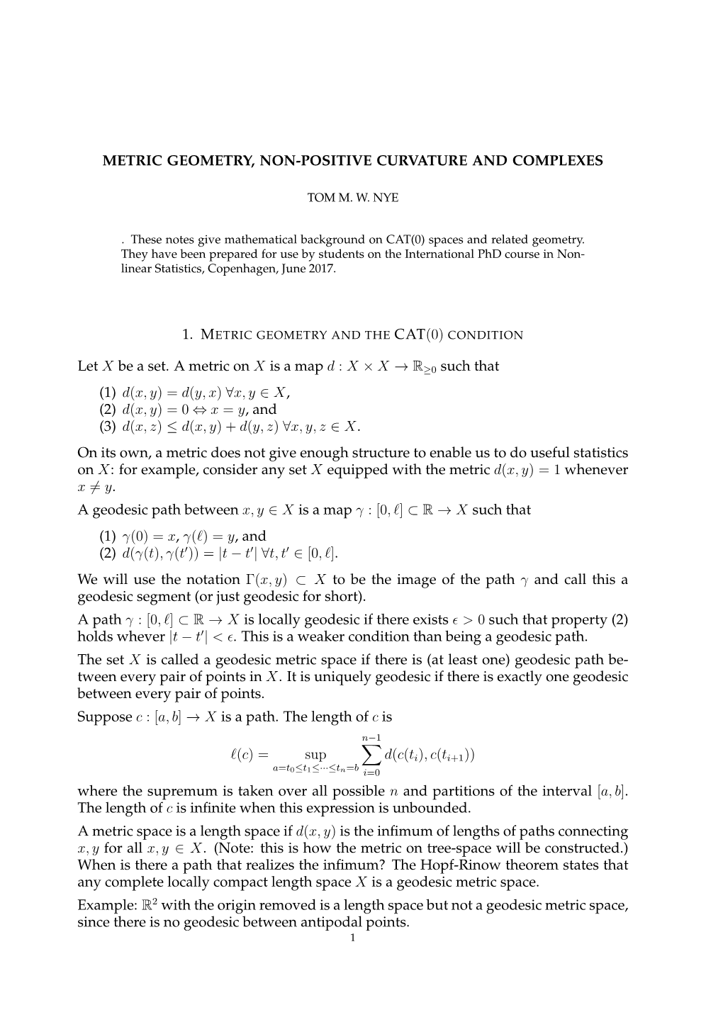 Metric Geometry, Non-Positive Curvature and Complexes