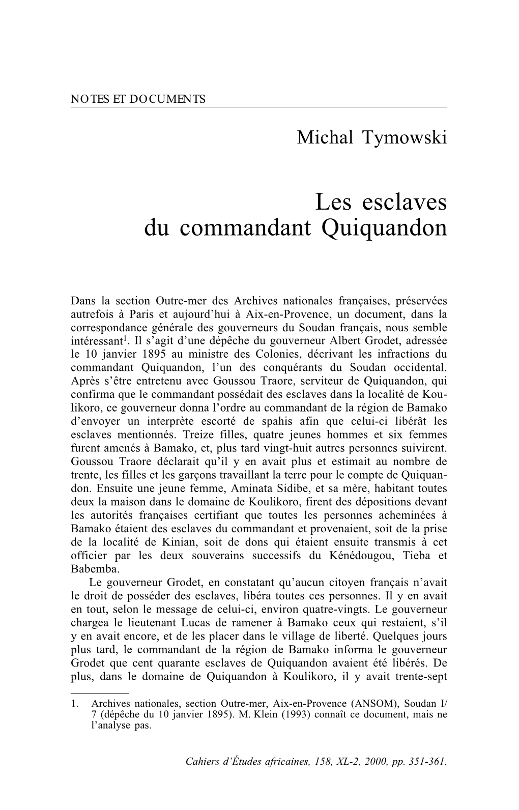 Les Esclaves Du Commandant Quiquandon