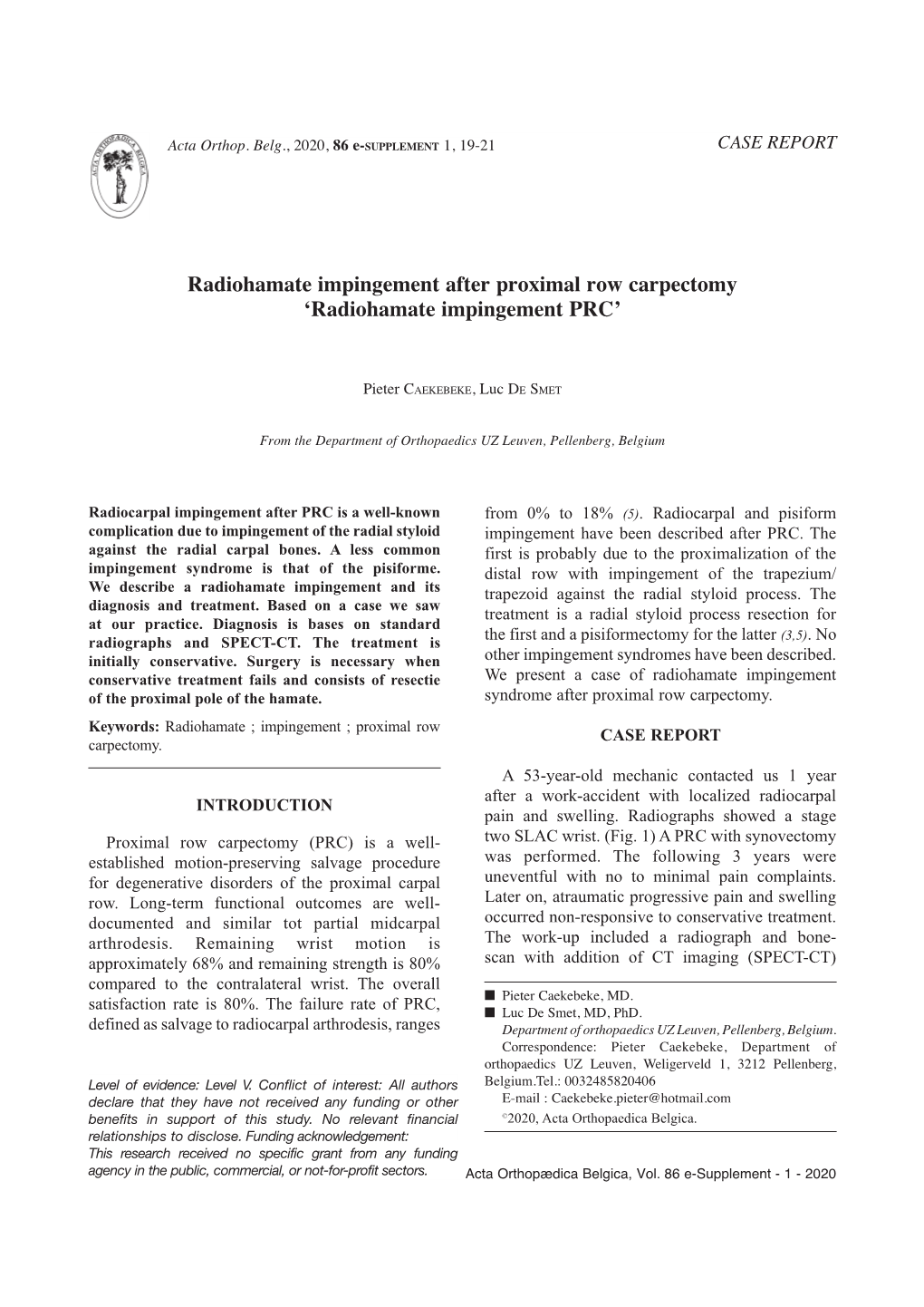 Radiohamate Impingement After Proximal Row Carpectomy ‘Radiohamate Impingement PRC’