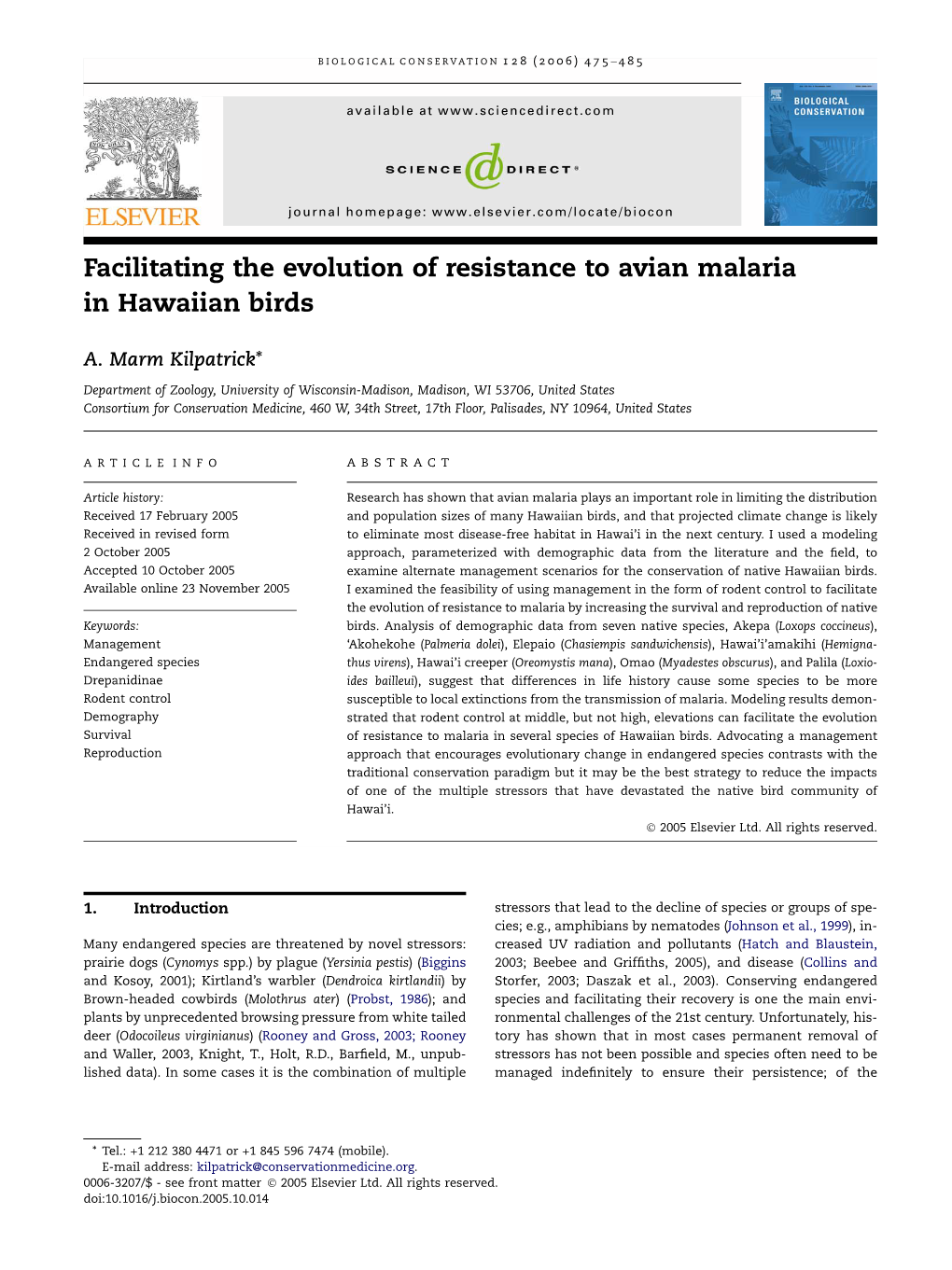 Facilitating the Evolution of Resistance to Avian Malaria in Hawaiian Birds