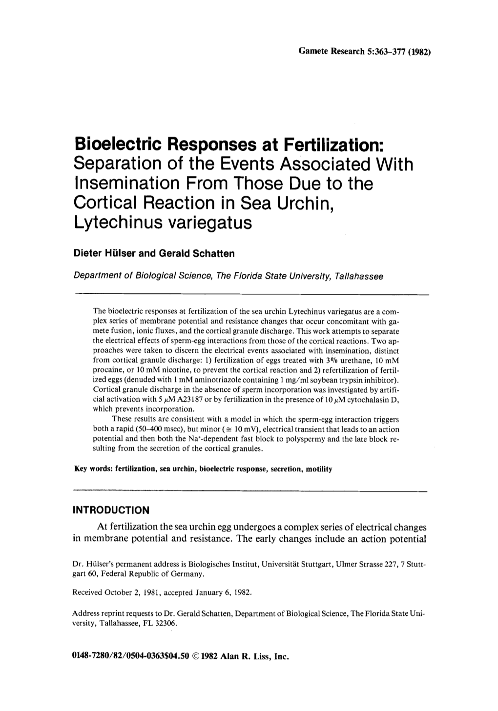 Bioelectric Responses at Fertilization: Separation of the Events Associated