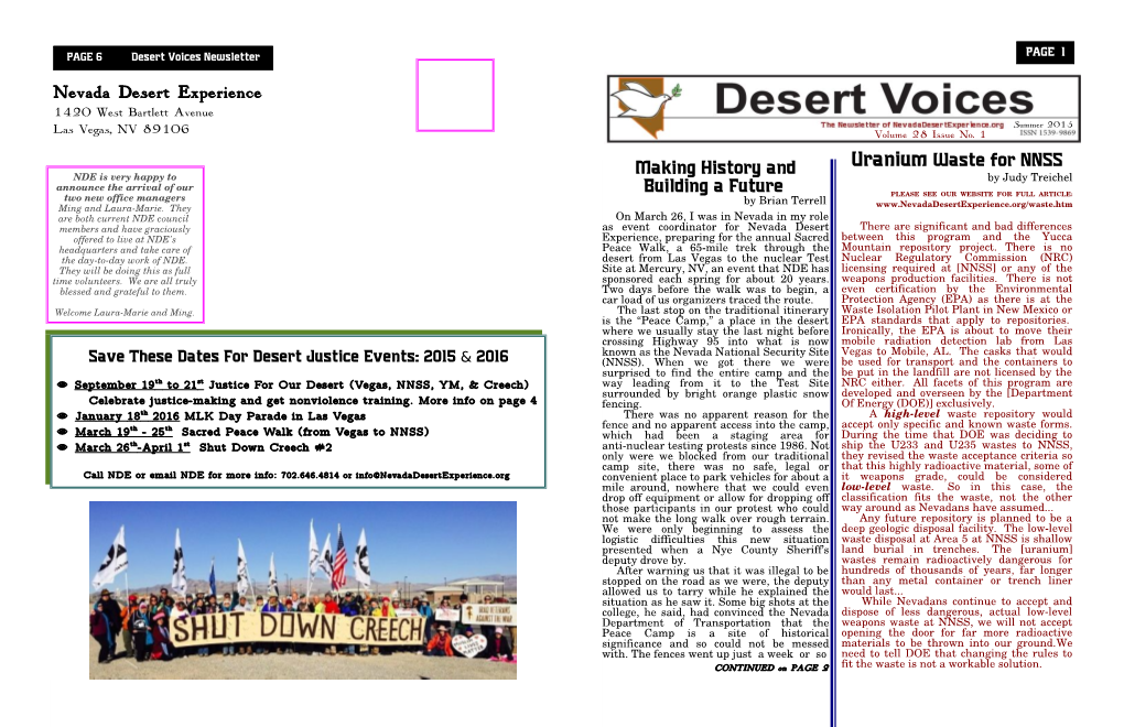 Nevada Desert Experience Uranium Waste for NNSS Making History