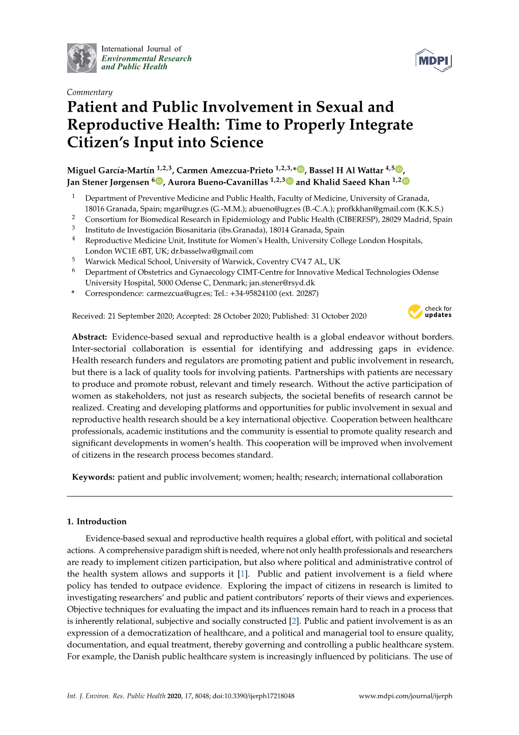 Patient and Public Involvement in Sexual and Reproductive Health: Time to Properly Integrate Citizen’S Input Into Science