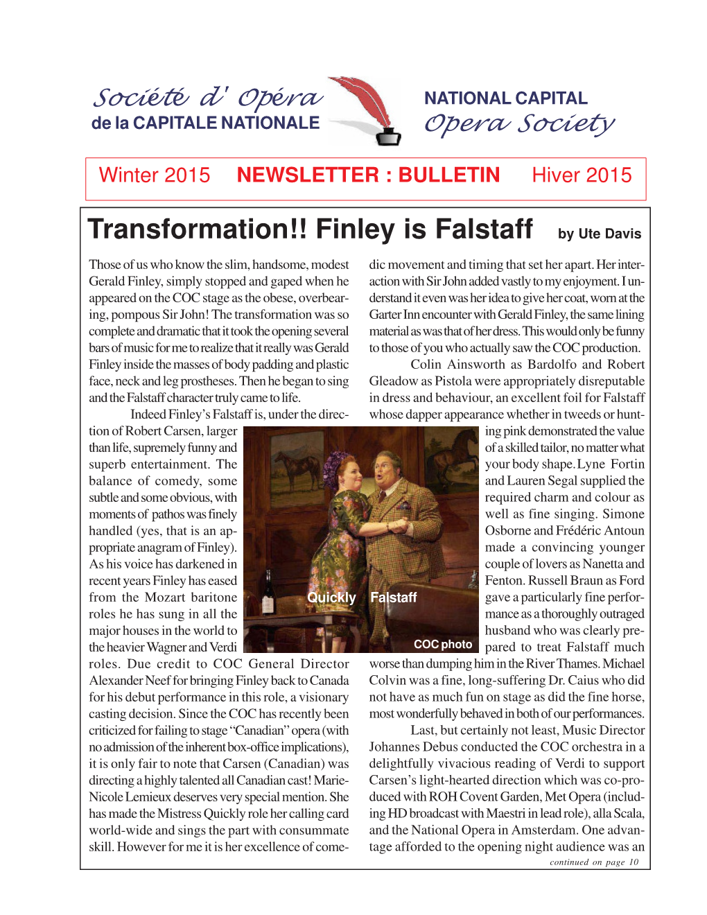 Finley Is Falstaff by Ute Davis Those of Us Who Know the Slim, Handsome, Modest Dic Movement and Timing That Set Her Apart