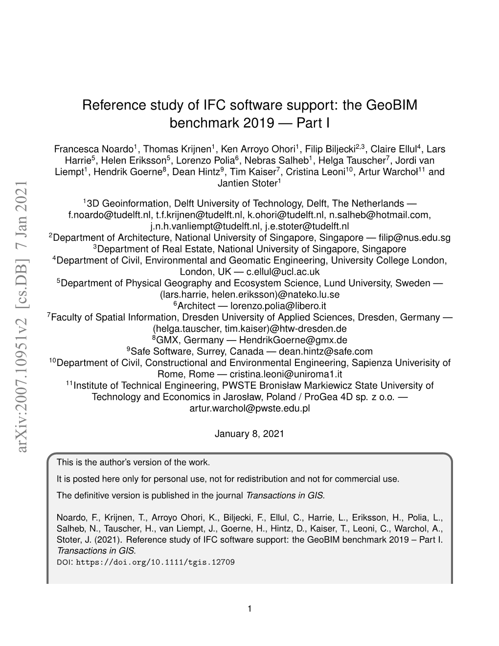 Reference Study of IFC Software Support: the Geobim Benchmark 2019 — Part I