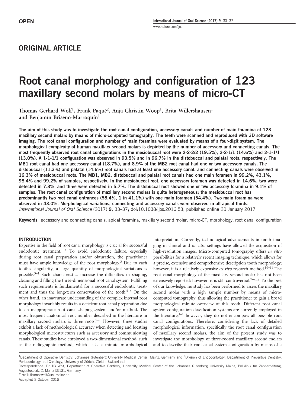 Root Canal Morphology and Configuration of 123 Maxillary