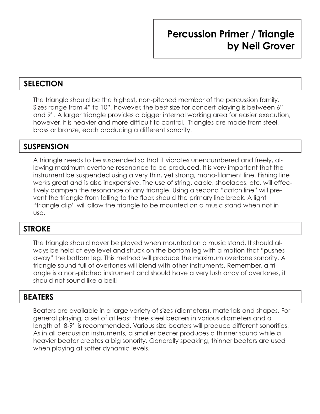 Percussion Primer / Triangle by Neil Grover
