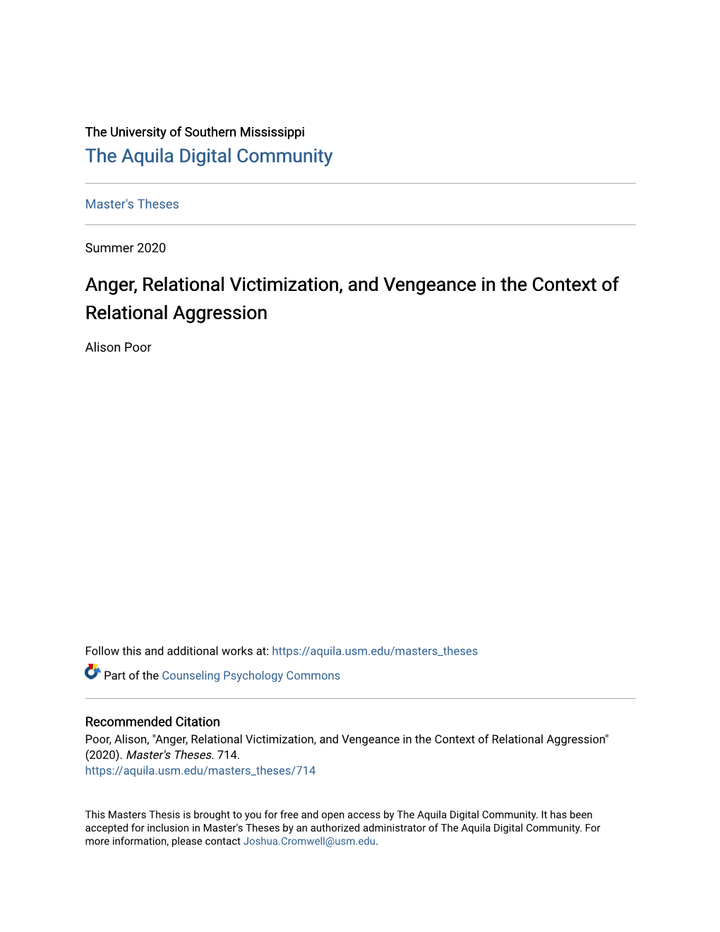 Anger, Relational Victimization, and Vengeance in the Context of Relational Aggression