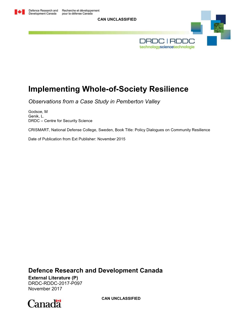 Implementing Whole-Of-Society Resilience Observations from a Case Study in Pemberton Valley