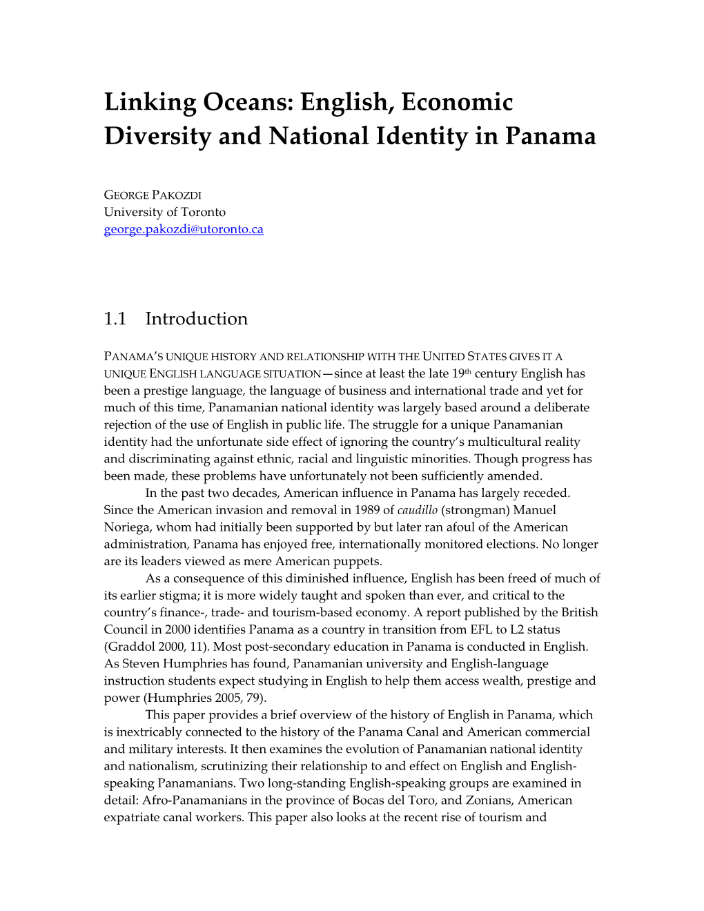 English, Economic Diversity and National Identity in Panama