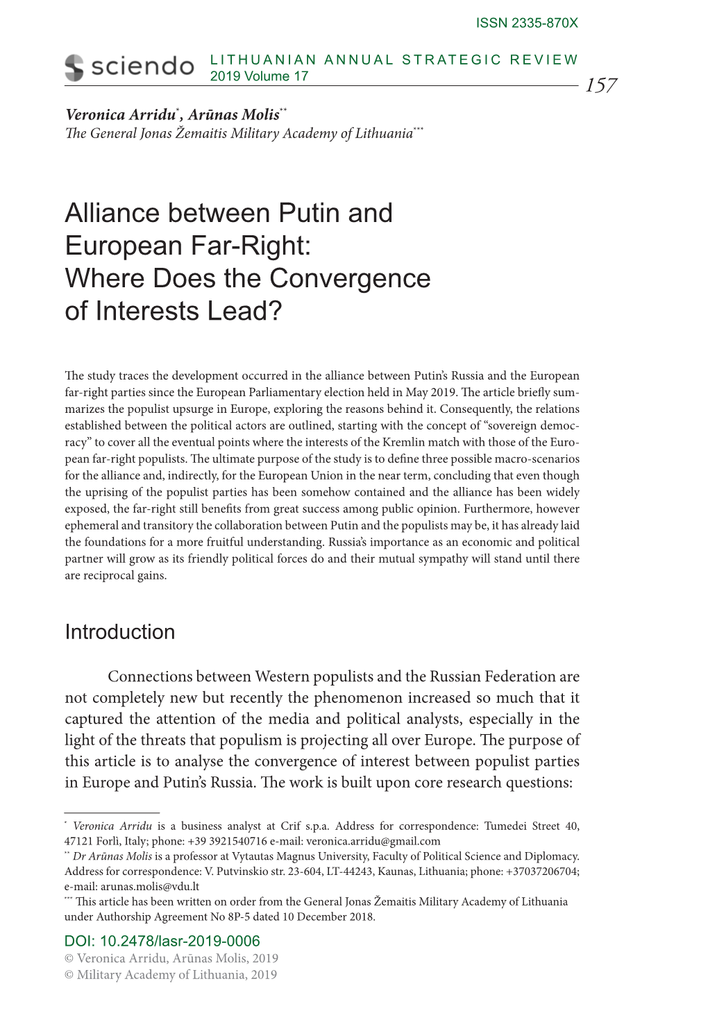 Alliance Between Putin and European Far-Right: Where Does the Convergence of Interests Lead?