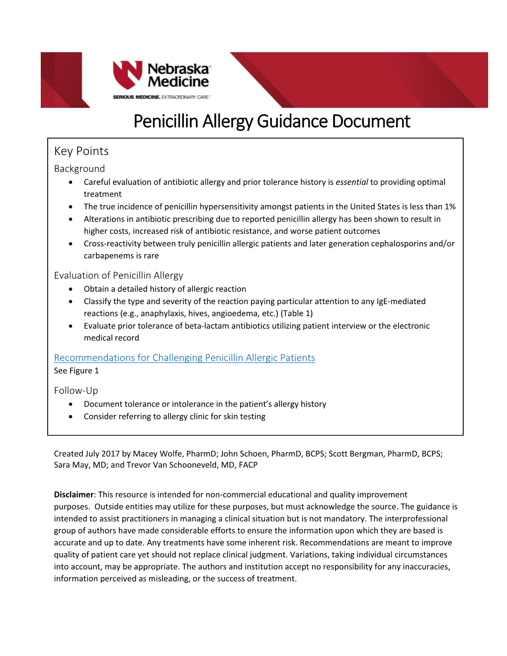 Penicillin Allergy Guidance Document