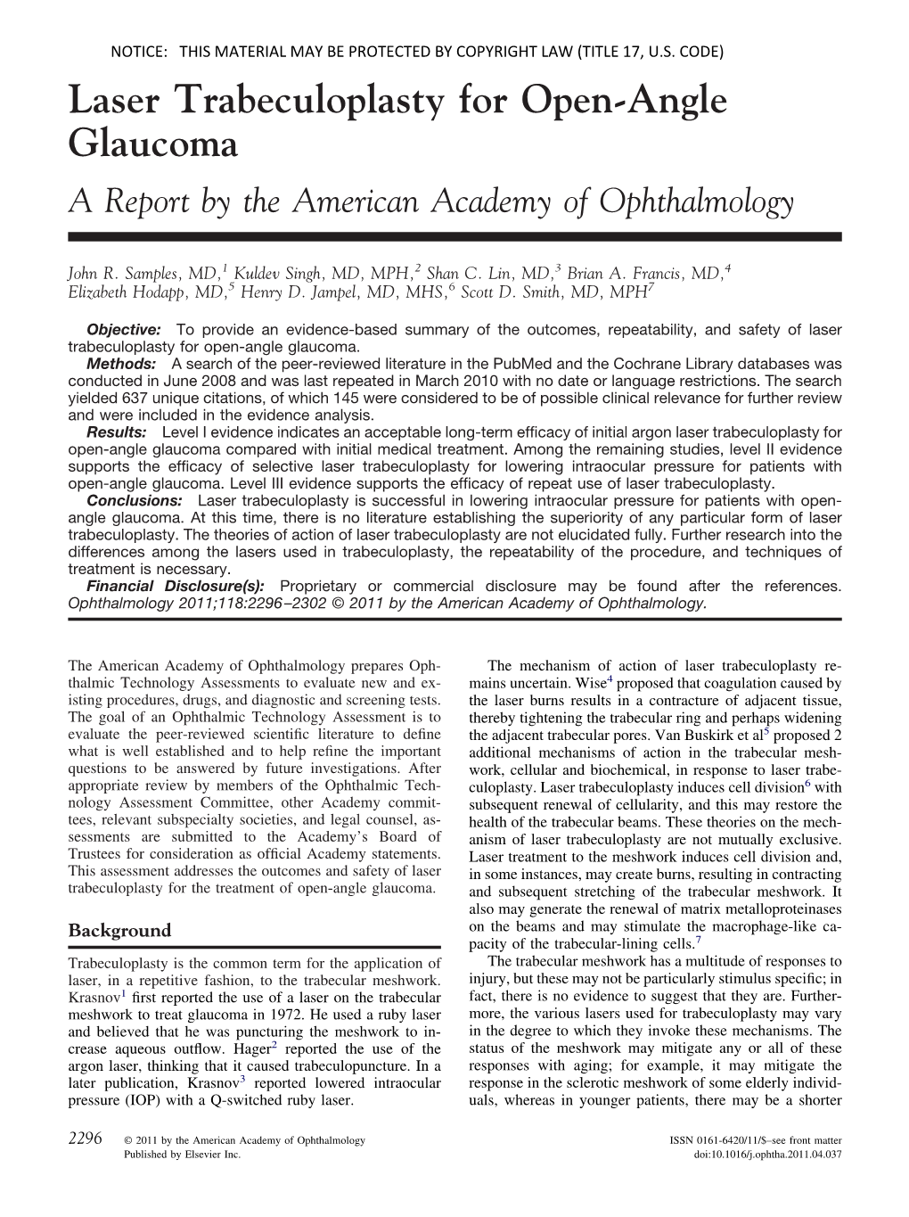 Laser Trabeculoplasty for Open-Angle Glaucoma a Report by the American Academy of Ophthalmology