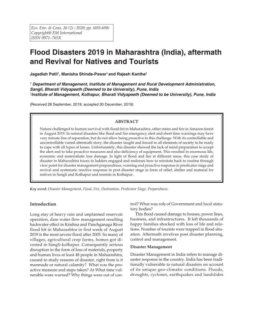 Flood Disasters 2019 in Maharashtra (India), Aftermath and Revival for Natives and Tourists