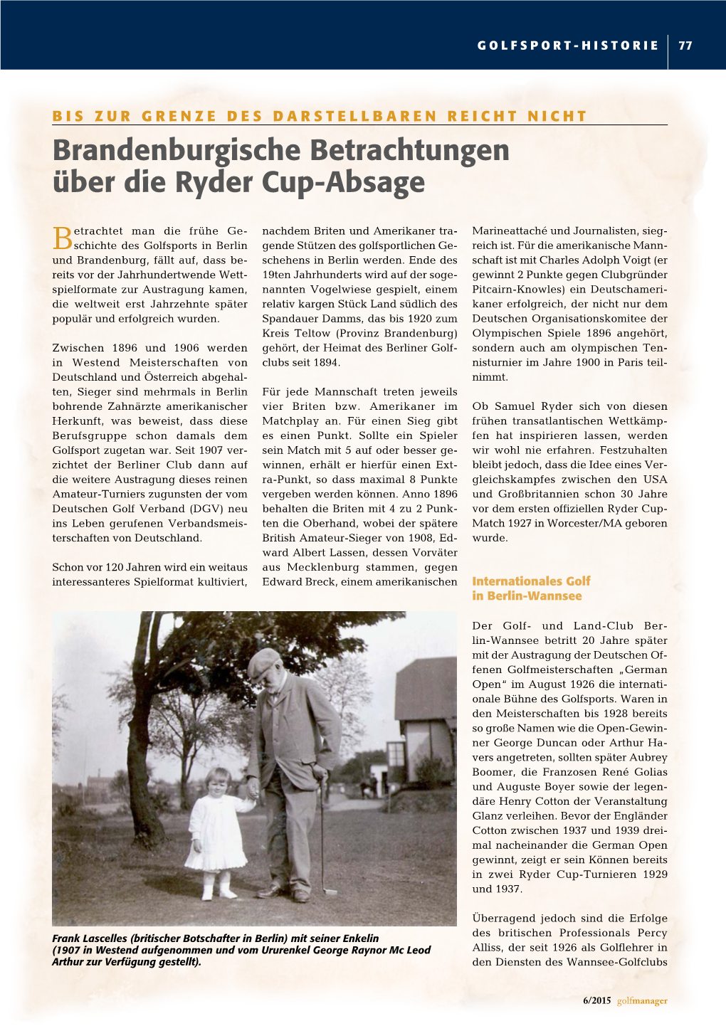 Brandenburgische Betrachtungen Über Die Ryder Cup-Absage