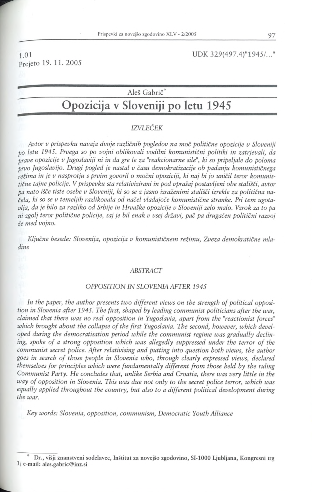 Opozicija V Sloveniji Po Letu 1945