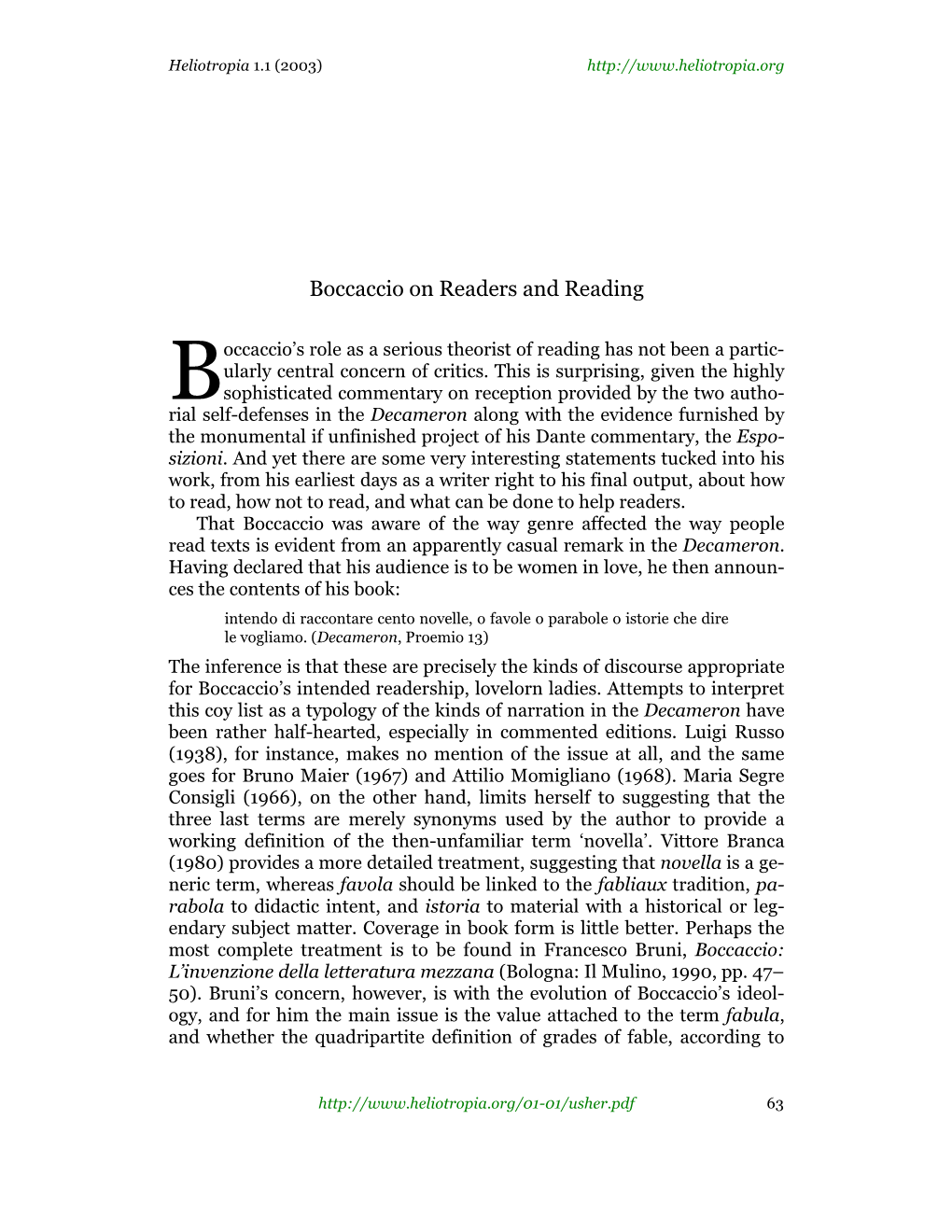 Boccaccio on Readers and Reading