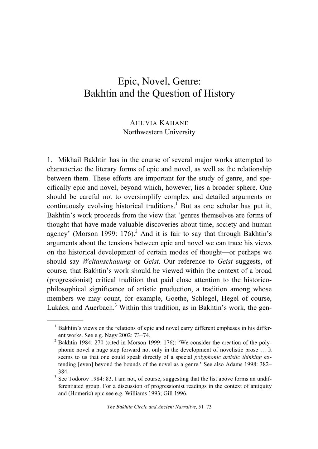 The Bakhtin Circle and Ancient Narrative