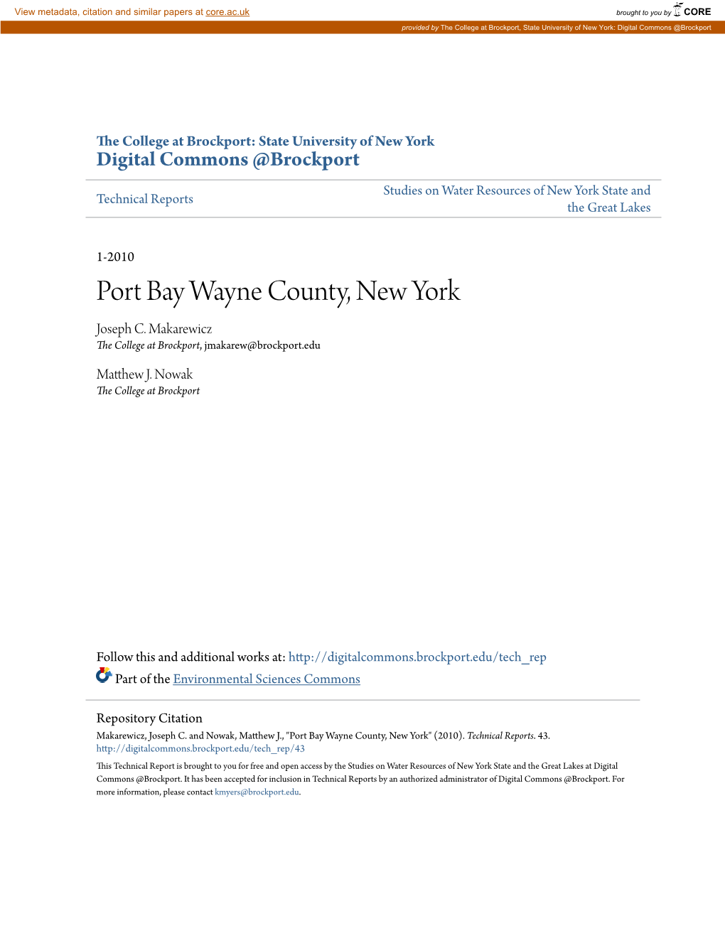 Port Bay Wayne County, New York Joseph C