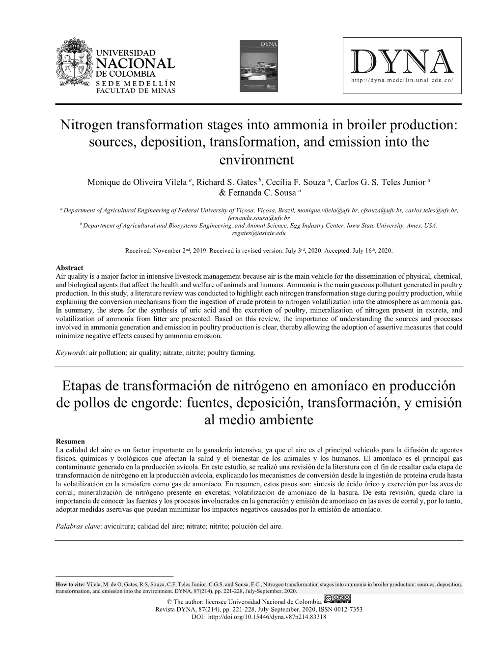 Nitrogen Transformation Stages Into Ammonia in Broiler Production: Sources, Deposition, Transformation, and Emission Into the • Environment