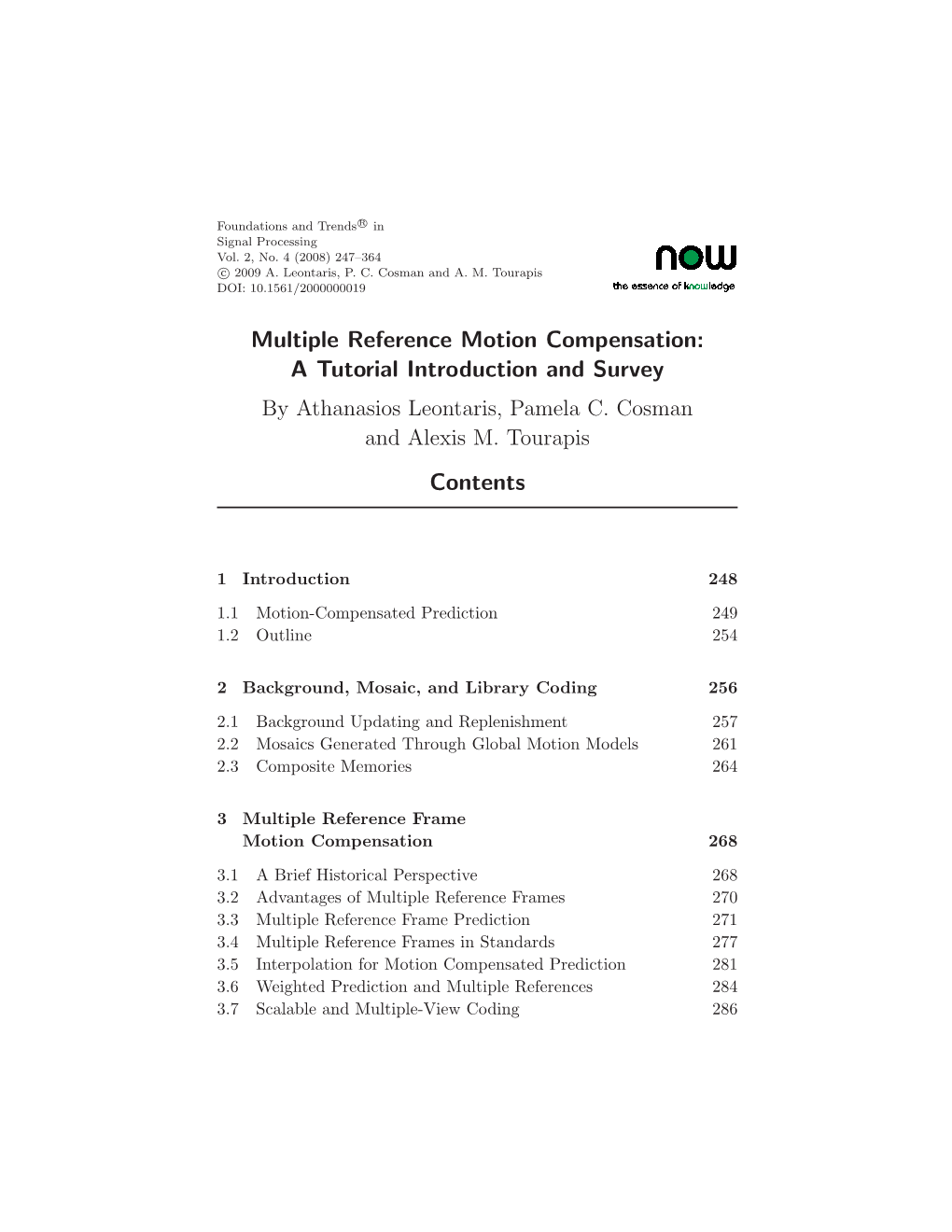 Multiple Reference Motion Compensation: a Tutorial Introduction and Survey Contents