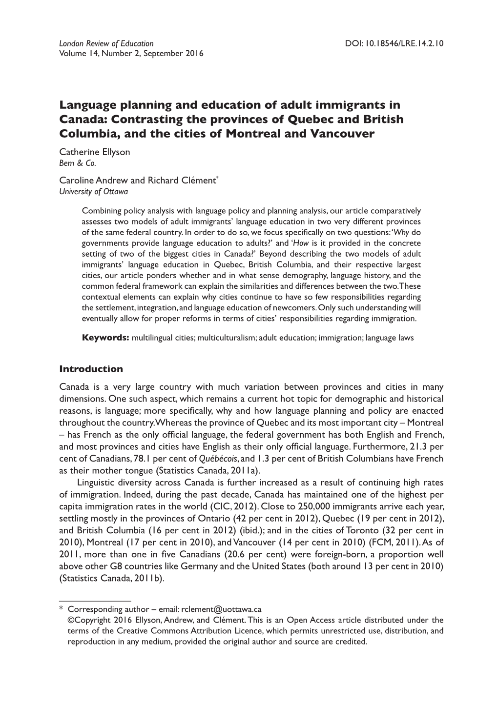 Language Planning and Education of Adult Immigrants in Canada