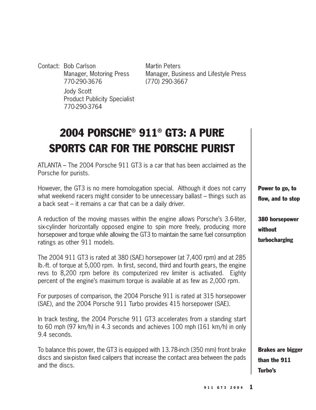 2004 Porsche® 911® Gt3: a Pure Sports Car for the Porsche Purist