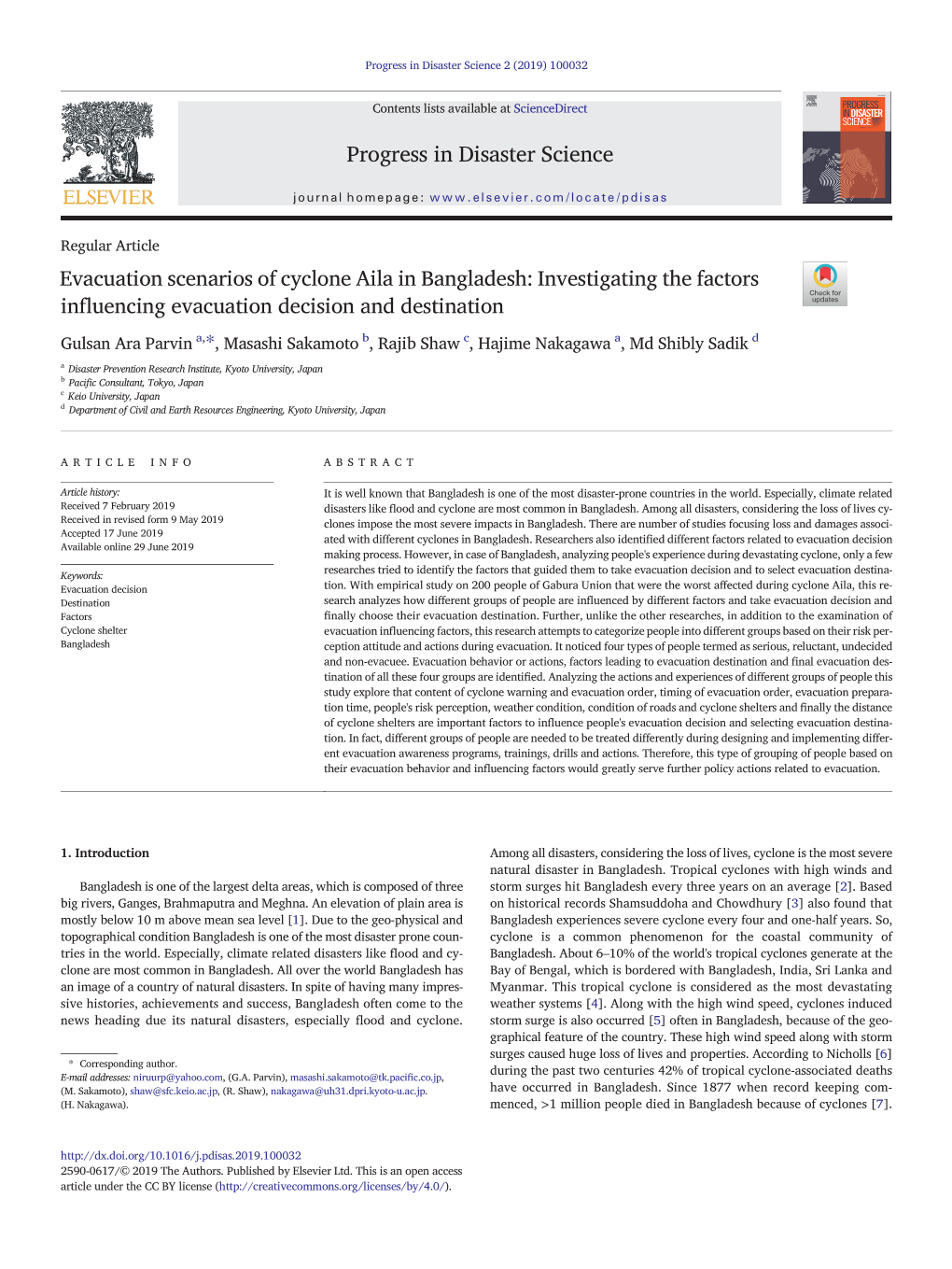 Evacuation Scenarios of Cyclone Aila in Bangladesh