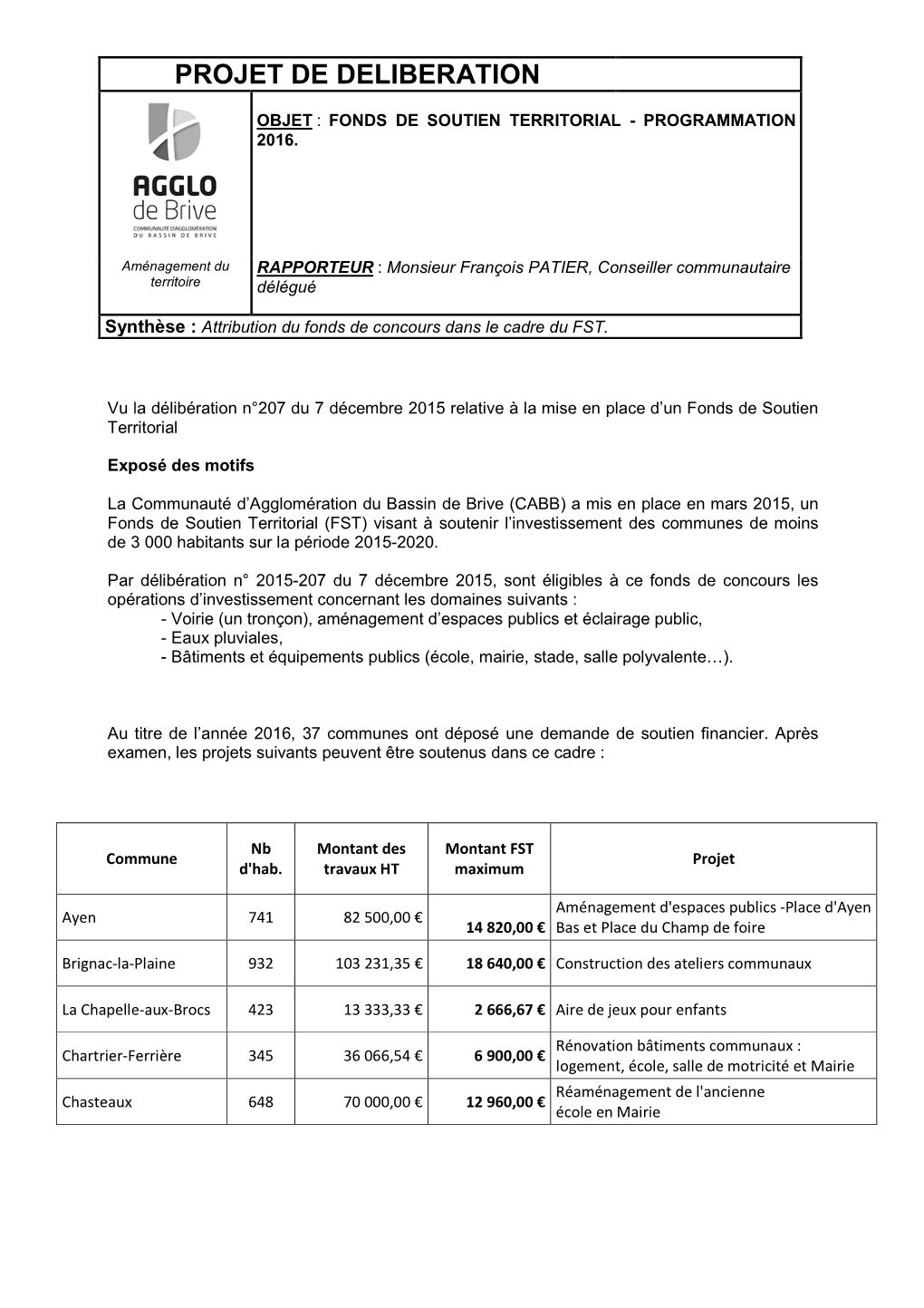 Projet De Deliberation