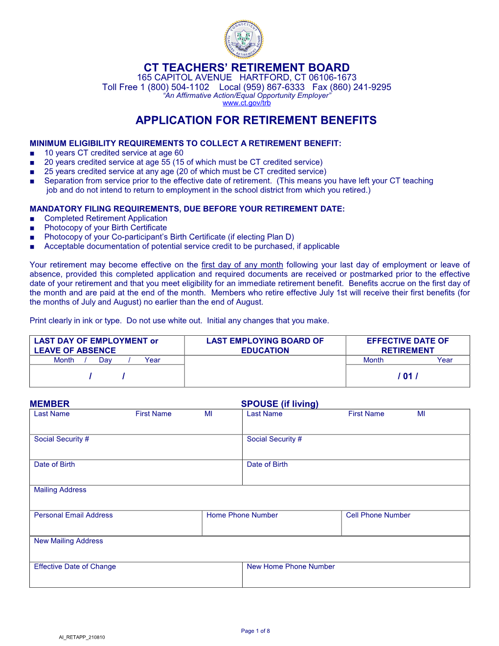 Application for Retirement Benefits