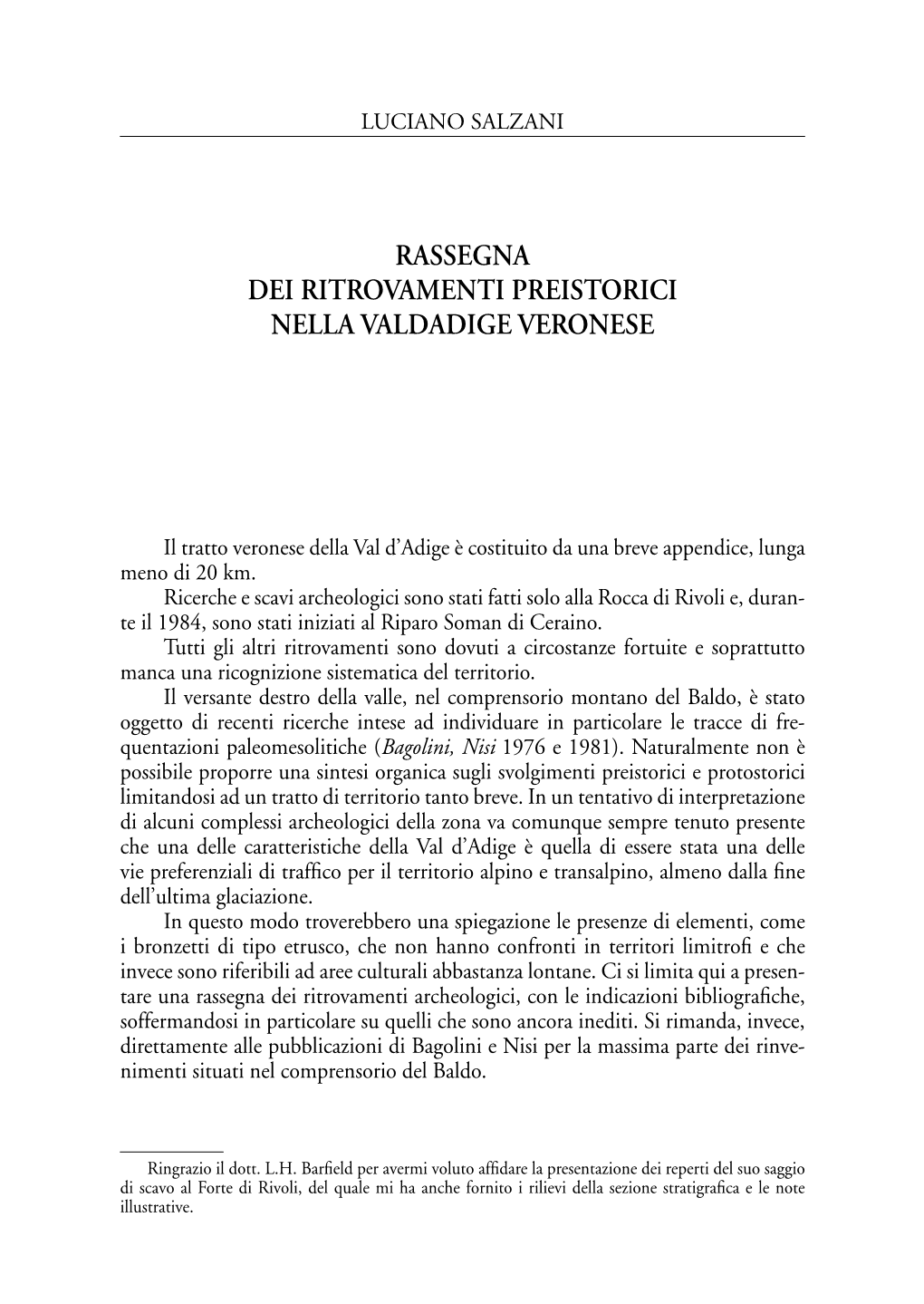 Rassegna Dei Ritrovamenti Preistorici Nella Valdadige Veronese