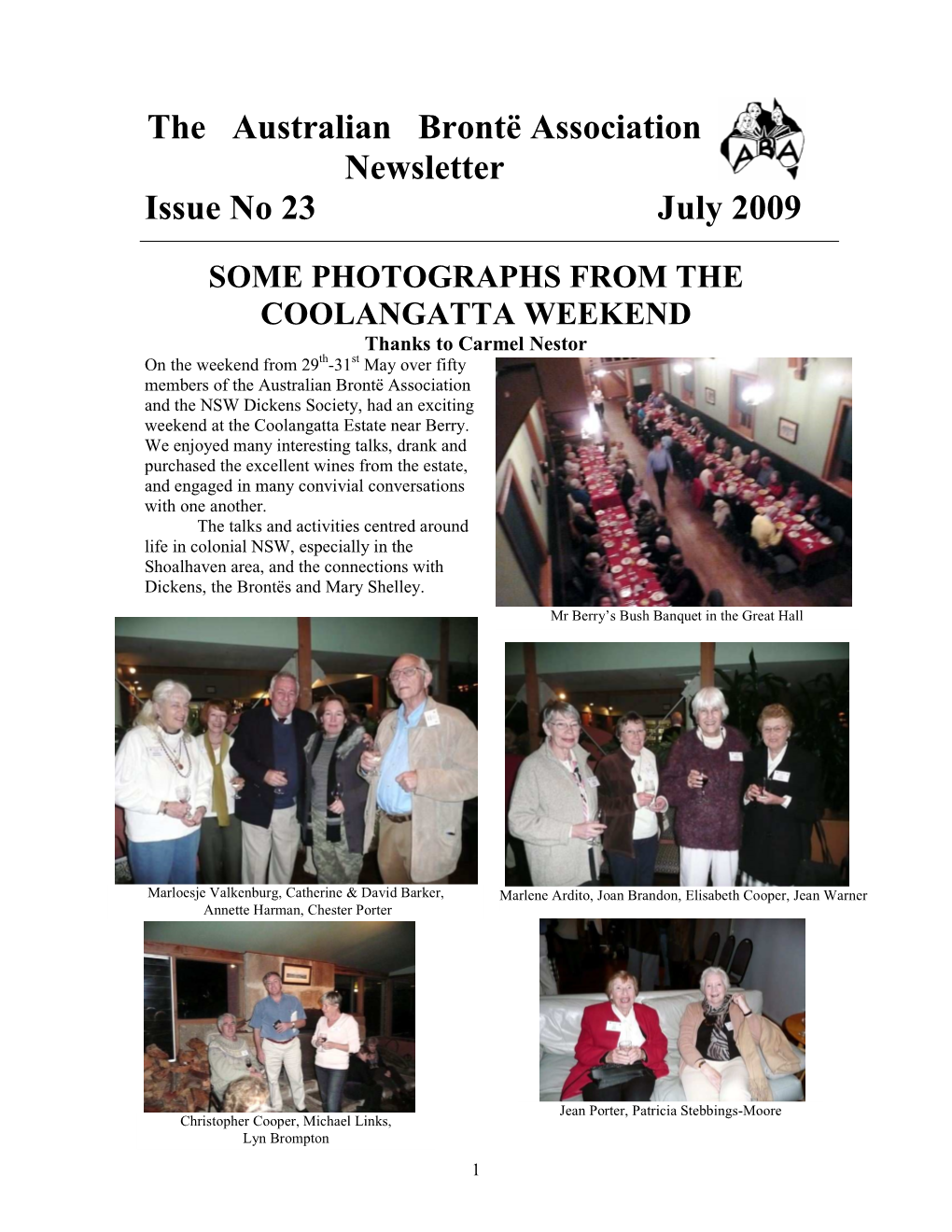 The Australian Brontë Association Newsletter Issue No 23 July 2009