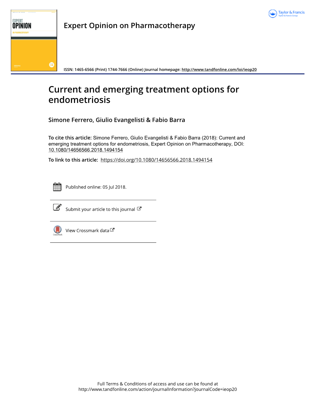 Current and Emerging Treatment Options for Endometriosis