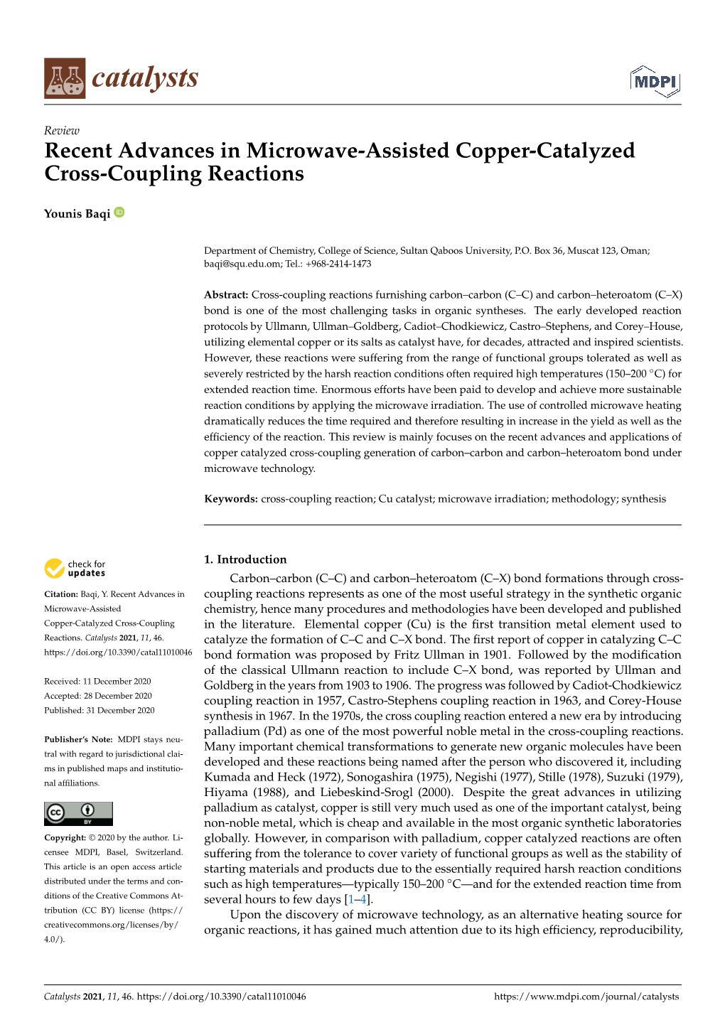 Recent Advances in Microwave-Assisted Copper-Catalyzed Cross-Coupling Reactions