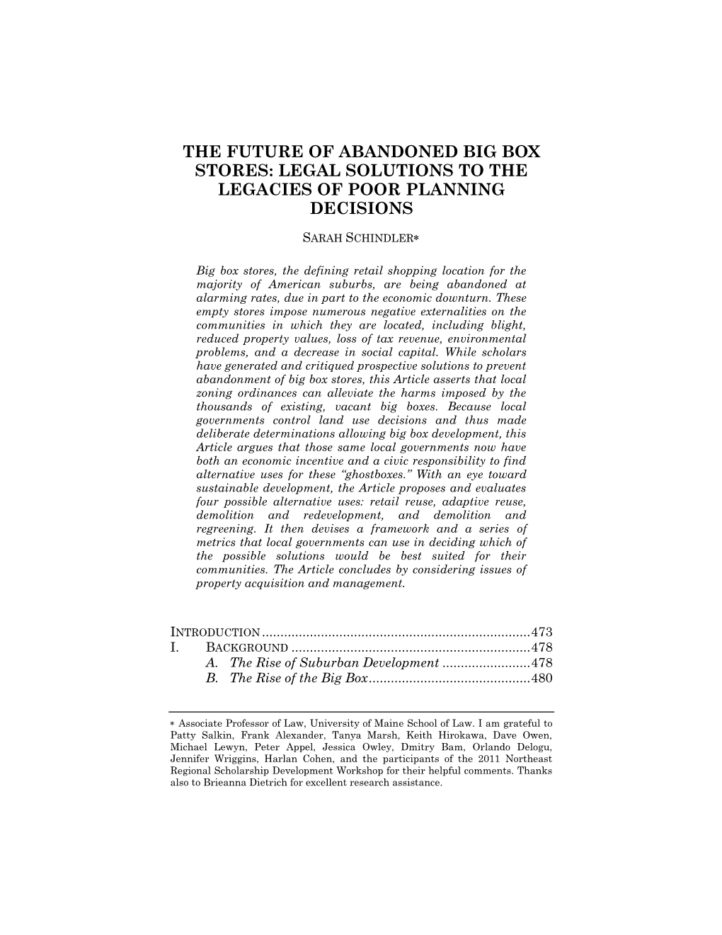 The Future of Abandoned Big Box Stores: Legal Solutions to the Legacies of Poor Planning Decisions